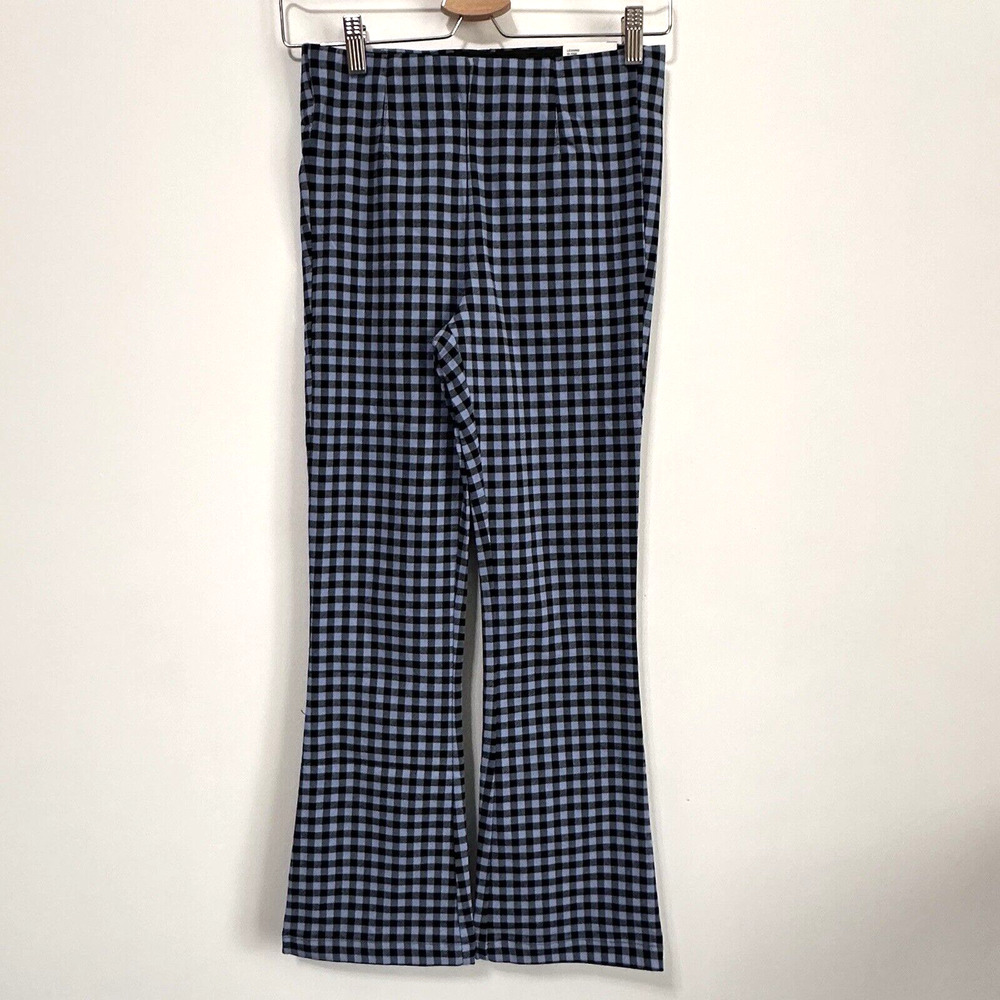 ZARA Vichi Checked Leggings Pants‎ M High Rise Mini Flare Blue Trendy Crop NEW